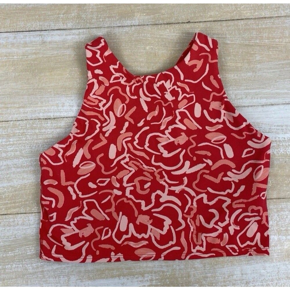 Athleta Conscious Crop Sports Bra Women's Size S Red Coral Pattern